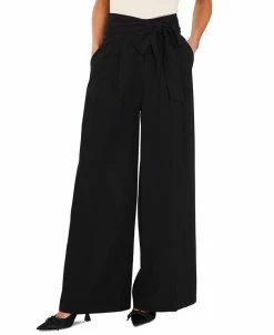 CeCe Women's Tie High-Waist Pleated Wide-Leg Trousers