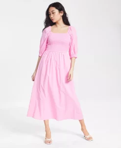 And Now This Women's Cotton Smocked Puffed Sleeve Midi Dress -Anne Klein Sales Store 22822946 fpx