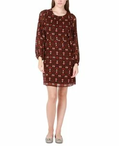Black Tape Women's Printed Chiffon Balloon-Sleeve Dress