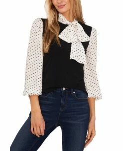 CeCe Women's Mixed-Media Bow Top