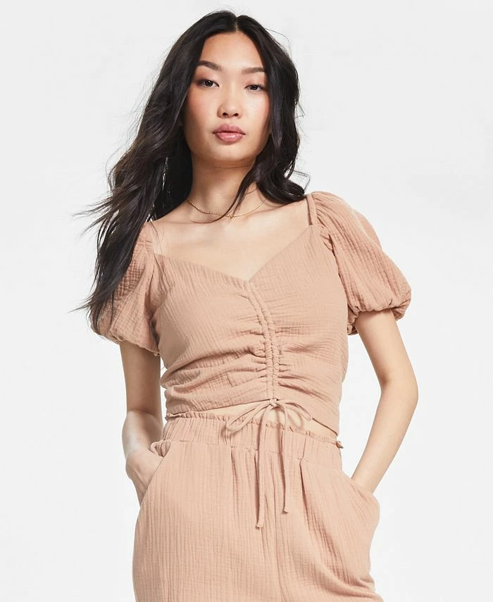 And Now This Women's Ruched Front Puffed Sleeve Textured Top 1 And Now This Women's Ruched Front Puffed Sleeve Textured Top