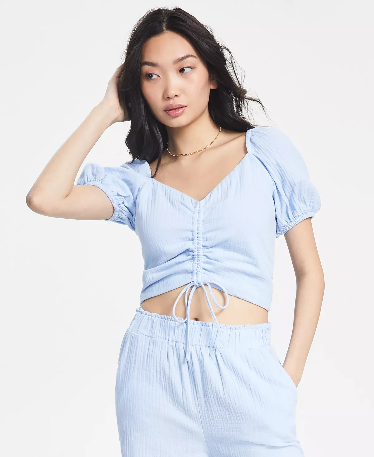 And Now This Women's Ruched Front Puffed Sleeve Textured Top 5 And Now This Women's Ruched Front Puffed Sleeve Textured Top - Image 5