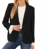 CeCe Women's Notched Collar Contrast Ruffled-Cuff Blazer