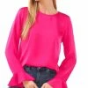 CeCe Women's Ruffled-Cuff Long-Sleeve Round-Neck Blouse