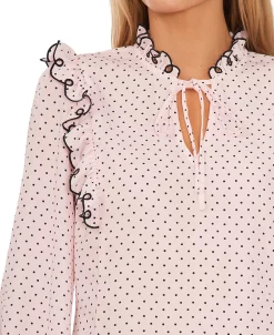 CeCe Women's Eyelet Trim V-Neck Long-Sleeve Top -Anne Klein Sales Store 22849413 fpx