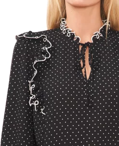 CeCe Women's Eyelet Trim V-Neck Long-Sleeve Top -Anne Klein Sales Store 22849418 fpx