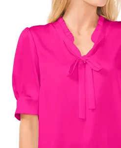 CeCe Women's Tie-Neck Short-Puff-Sleeve Top -Anne Klein Sales Store 22850595 fpx