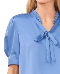 CeCe Women's Tie-Neck Short-Puff-Sleeve Top -Anne Klein Sales Store 22850601 fpx