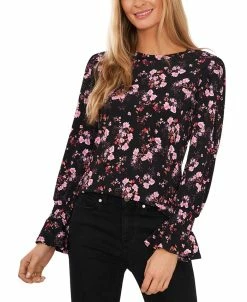 CeCe Women's Floral-Print Long-Sleeve Smocked-Cuff Top