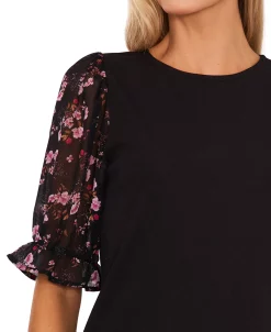 CeCe Women's Mixed-Media Puff-Sleeve Round-Neck Top -Anne Klein Sales Store 22854802 fpx