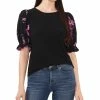 CeCe Women's Mixed-Media Puff-Short-Sleeve Top