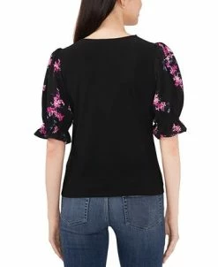 CeCe Women's Mixed-Media Puff-Short-Sleeve Top -Anne Klein Sales Store 22854887 fpx