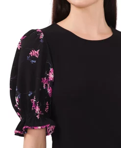 CeCe Women's Mixed-Media Puff-Short-Sleeve Top -Anne Klein Sales Store 22854888 fpx