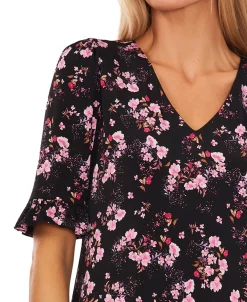 CeCe Women's Printed V-Neck Ruffle-Hem Knit Dress -Anne Klein Sales Store 22854979 fpx