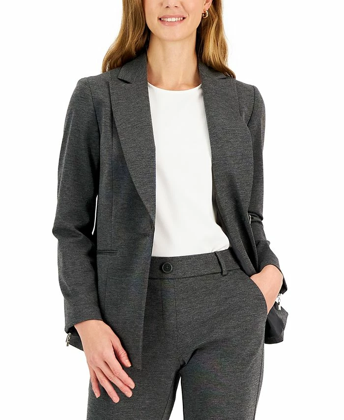 Kasper Women's Zip-Cuff Notched Collar One-Button Jacket, Regular And Petite Sizes 1 Kasper Women's Zip-Cuff Notched Collar One-Button Jacket, Regular And Petite Sizes