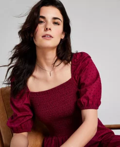 And Now This Women's Clipdot Cotton Smocked-Bodice Dress -Anne Klein Sales Store 22865169 fpx