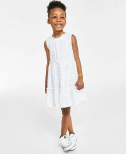 Charter Club Little Girl's Cotton Eyelet Dress With Tiered Skirt, Created For Macy's