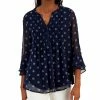Charter Club Women's Floral 3/4-Sleeve Pintuck Top, Created For Macy's