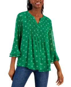 Charter Club Women's Floral 3/4-Sleeve Pintuck Top, Created For Macy's -Anne Klein Sales Store 22866142 fpx