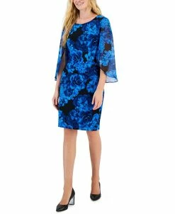 Connected Women's Printed Cape-Sleeve Sheath Dress