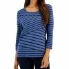 Karen Scott Women's Callie Asymmetrical-Stripe 3/4-Sleeve Top, Created For Macy's