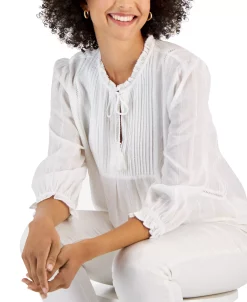 Charter Club Women's Tonal Metallic Peasant Top, Created For Macy's 7 Charter Club Women's Tonal Metallic Peasant Top, Created For Macy's -Anne Klein Sales Store 22897436 fpx