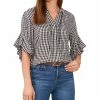 Vince Camuto Women's Flutter Sleeve Henley Gingham Blouse