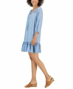Style & Co Women's Printed Chambray Peasant Dress, Created For Macy's -Anne Klein Sales Store 22914538 fpx