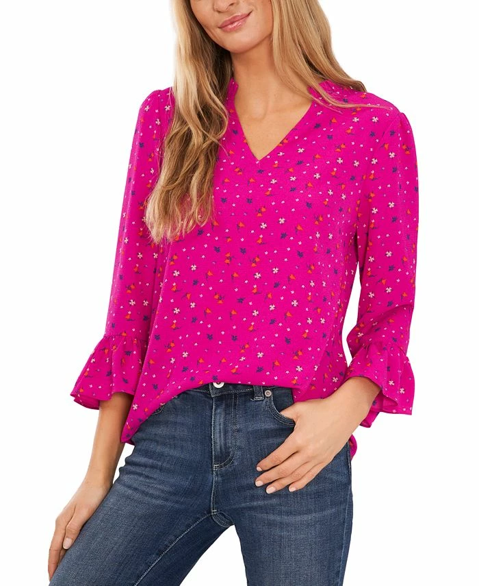 CeCe Women's Floral-Print Ruffled 3/4-Sleeve Blouse 1 CeCe Women's Floral-Print Ruffled 3/4-Sleeve Blouse