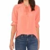 CeCe Split-Neck Clip-Dot Blouse