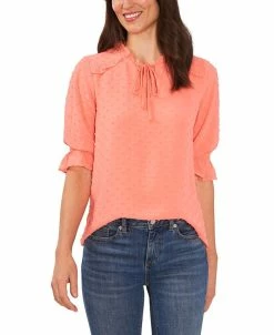 CeCe Split-Neck Clip-Dot Blouse