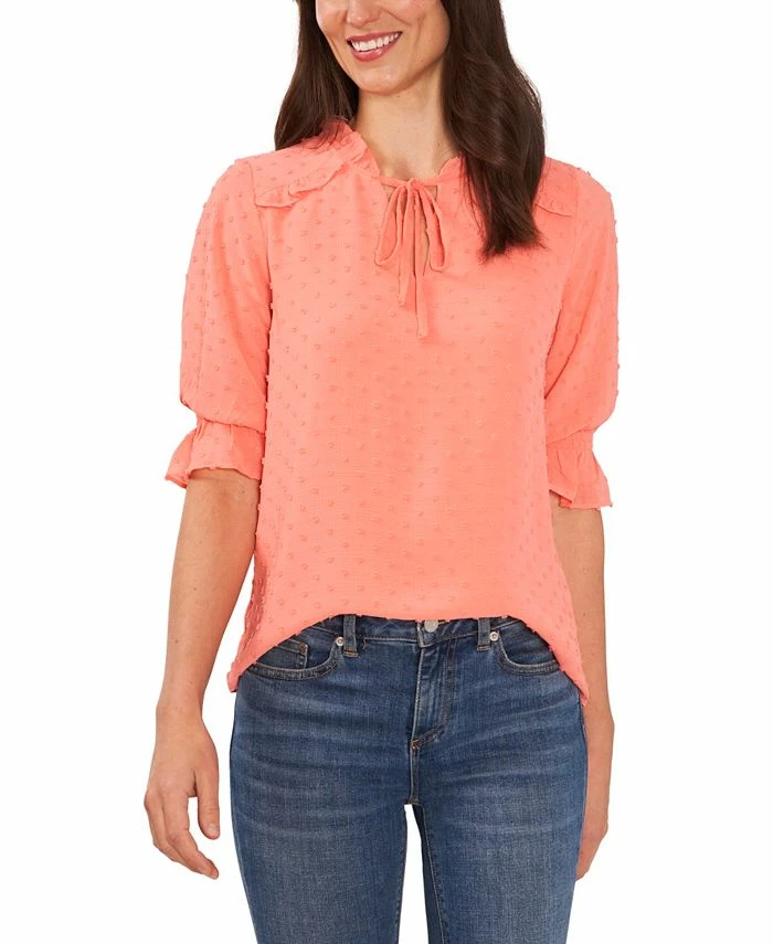 CeCe Split-Neck Clip-Dot Blouse 1 CeCe Split-Neck Clip-Dot Blouse