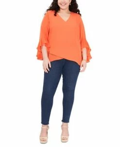 Vince Camuto Plus Size Flutter-Sleeve Crossover-Hem Top 5 Vince Camuto Plus Size Flutter-Sleeve Crossover-Hem Top -Anne Klein Sales Store 22946992 fpx