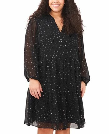 Vince Camuto Plus Size Dot-Print Tiered Long-Sleeve Dress 2 Vince Camuto Plus Size Dot-Print Tiered Long-Sleeve Dress - Image 2