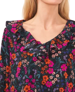 CeCe Women's Ruffled Floral-Print Bell-Sleeve Top -Anne Klein Sales Store 22948134 fpx