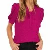 CeCe Women's Polka Dot Tie-Neck Puff-Sleeve Top