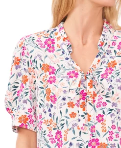 CeCe Women's Floral-Print Tie-Neck Puff-Sleeve Top 7 CeCe Women's Floral-Print Tie-Neck Puff-Sleeve Top -Anne Klein Sales Store 22948159 fpx