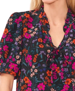 CeCe Women's Floral-Print Tie-Neck Puff-Sleeve Top 9 CeCe Women's Floral-Print Tie-Neck Puff-Sleeve Top -Anne Klein Sales Store 22948167 fpx