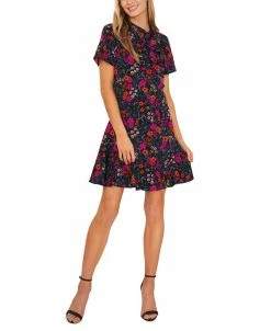 CeCe Women's Floral-Print Tie-Neck A-Line Dress