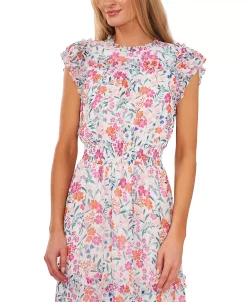 CeCe Women's Floral-Print Ruffled Cap-Sleeve Midi Dress -Anne Klein Sales Store 22948252 fpx