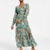 Bar III Women's Printed Long-Sleeve Slit-Hem Maxi Dress, Created For Macy's