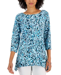 JM Collection Women's Leaf Adventures Jacquard 3/4-Sleeve Tunic, Created For Macy's -Anne Klein Sales Store 22967707 fpx