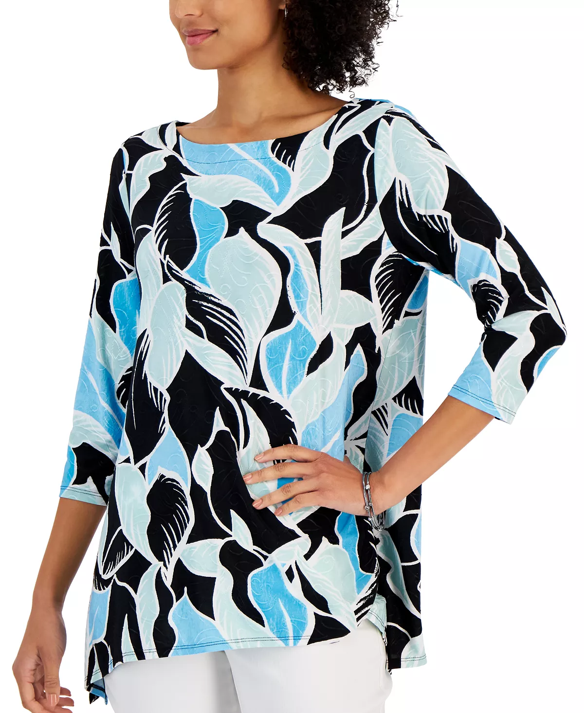 JM Collection Women's Petal Dreaming Jacquard 3/4-Sleeve Tunic, Created For Macy's 3 JM Collection Women's Petal Dreaming Jacquard 3/4-Sleeve Tunic, Created For Macy's - Image 3