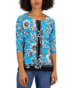 JM Collection Women's Jazz Wallpaper 3/4-Sleeve Top, Created For Macy's -Anne Klein Sales Store 22967791 fpx