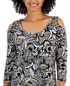JM Collection Women's Batik Dance Printed Cold-Shoulder Top, Created For Macy's 6 JM Collection Women's Batik Dance Printed Cold-Shoulder Top, Created For Macy's -Anne Klein Sales Store 22967889 fpx