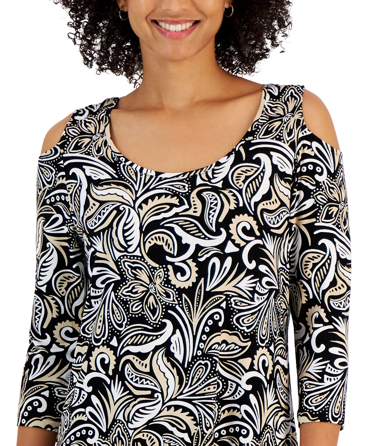 JM Collection Women's Batik Dance Printed Cold-Shoulder Top, Created For Macy's 3 JM Collection Women's Batik Dance Printed Cold-Shoulder Top, Created For Macy's - Image 3