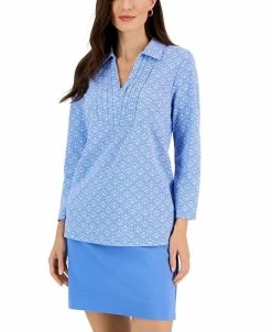 Charter Club Women's Foulard Pleated Polo Top, Created For Macy's