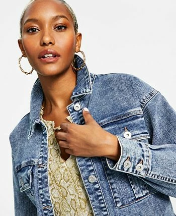 INC International Concepts Women's Cropped Denim Jacket, Created For Macy's 3 INC International Concepts Women's Cropped Denim Jacket, Created For Macy's - Image 3