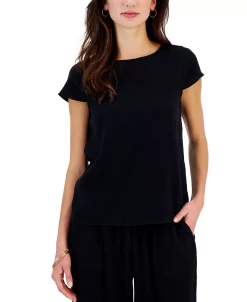 Style & Co Women's Crinkled Gauze Cap-Sleeve Top, Created For Macy's