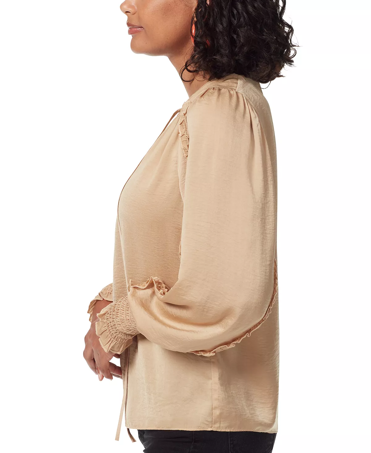 Sam Edelman Women's Varick Hammered-Satin Smocked-Cuff Tie-Neck Blouse 3 Sam Edelman Women's Varick Hammered-Satin Smocked-Cuff Tie-Neck Blouse - Image 3